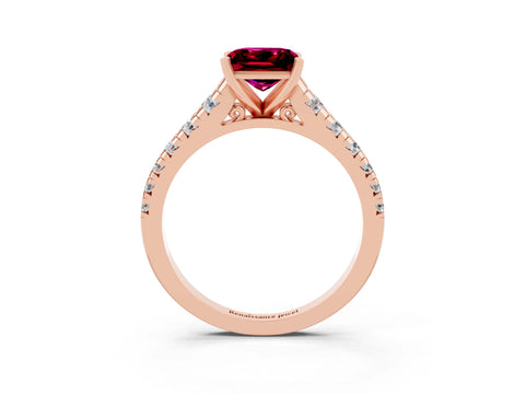 Rose gold Princess Cut Garnet Solitaire Ring with Cathedral Setting and Pavé Band_3
