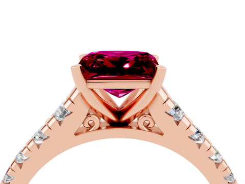 Rose gold Princess Cut Garnet Solitaire Ring with Cathedral Setting and Pavé Band_4