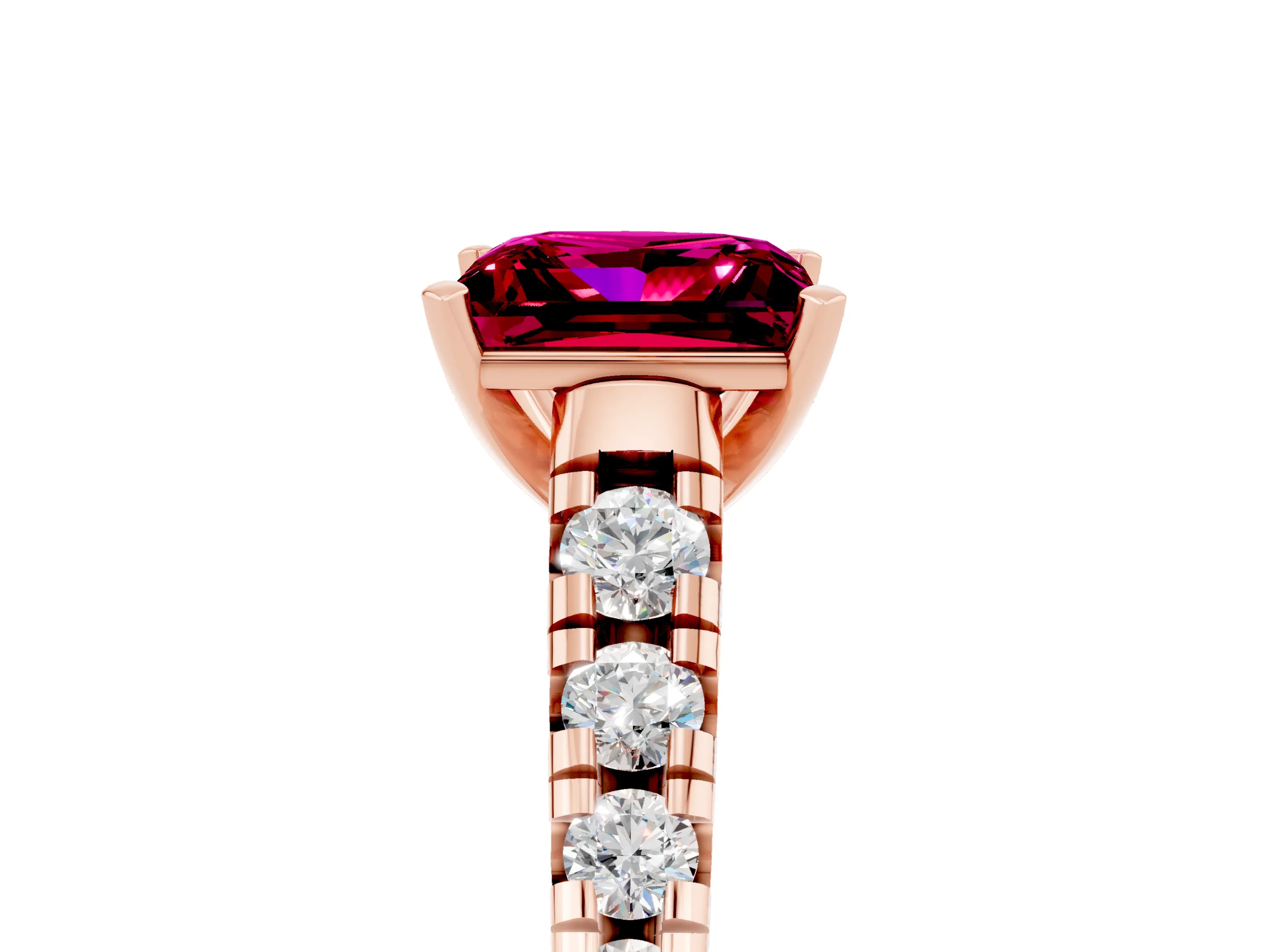 Rose gold Princess Cut Garnet Solitaire Ring with Cathedral Setting and Pavé Band_5