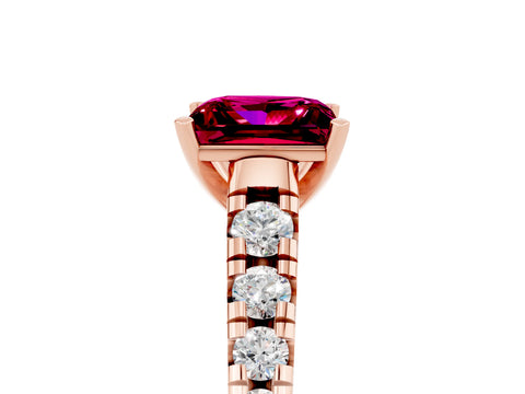 Rose gold Princess Cut Garnet Solitaire Ring with Cathedral Setting and Pavé Band_5