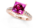 Rose gold Princess Cut Garnet Solitaire Ring with Crossover Gallery and Round  Pavé Band_13