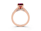 Rose gold Princess Cut Garnet Solitaire Ring with Crossover Gallery and Round  Pavé Band_15