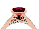 Rose gold Princess Cut Garnet Solitaire Ring with Crossover Gallery and Round  Pavé Band_16
