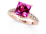 Rose gold Princess Cut Garnet Solitaire Ring with Crossover Gallery and Round  Pavé Band_25
