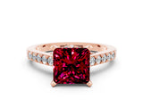 Rose gold Princess Cut Garnet Solitaire Ring with Crossover Gallery and Round  Pavé Band_36