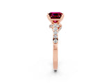 Rose gold Princess Cut Garnet Solitaire Ring with Crossover Gallery and Round  Pavé Band_38