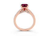 Rose gold Princess Cut Garnet Solitaire Ring with Crossover Gallery and Round  Pavé Band_39