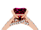 Rose gold Princess Cut Garnet Solitaire Ring with Crossover Gallery and Round  Pavé Band_40