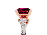 Rose gold Princess Cut Garnet Solitaire Ring with Crossover Gallery and Round  Pavé Band_41