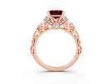 Rose gold Princess Cut Garnet Solitaire Ring with Filigree Band and Four-Prong Setting_27