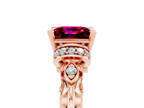 Rose gold Princess Cut Garnet Solitaire Ring with Filigree Band and Four-Prong Setting_29