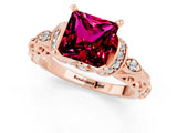 Rose gold Princess Cut Garnet Solitaire Ring with Filigree Band and Four-Prong Setting_34
