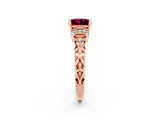 Rose gold Princess Cut Garnet Solitaire Ring with Filigree Band and Four-Prong Setting_35