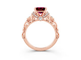 Rose gold Princess Cut Garnet Solitaire Ring with Filigree Band and Four-Prong Setting_36
