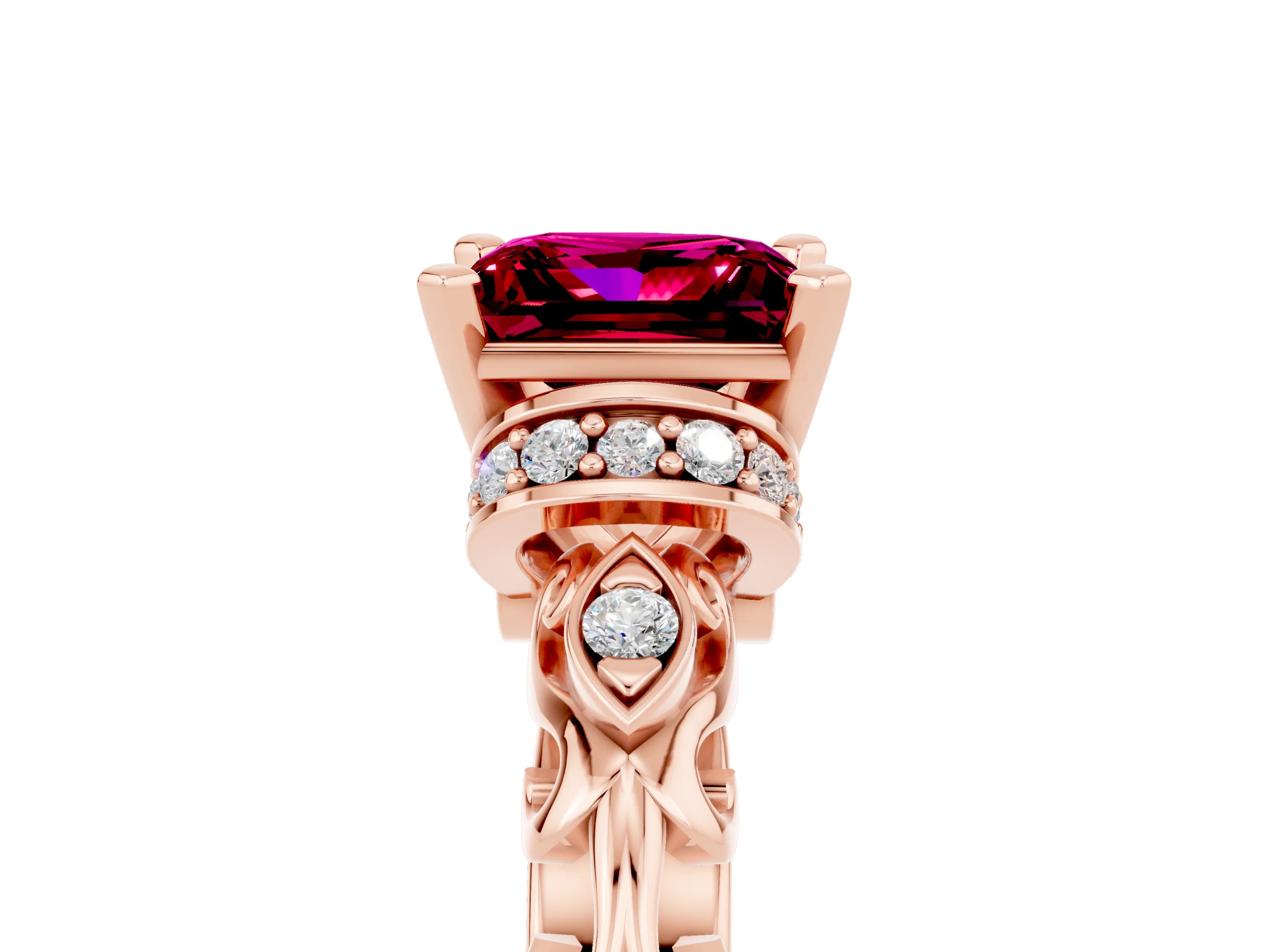 Rose gold Princess Cut Garnet Solitaire Ring with Filigree Band and Four-Prong Setting_38