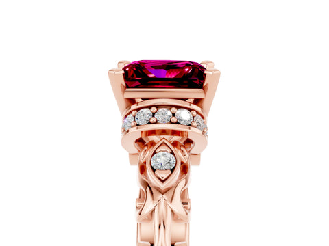 Rose gold Princess Cut Garnet Solitaire Ring with Filigree Band and Four-Prong Setting_38