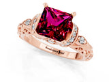 Rose gold Princess Cut Garnet Solitaire Ring with Filigree Band and Four-Prong Setting_46