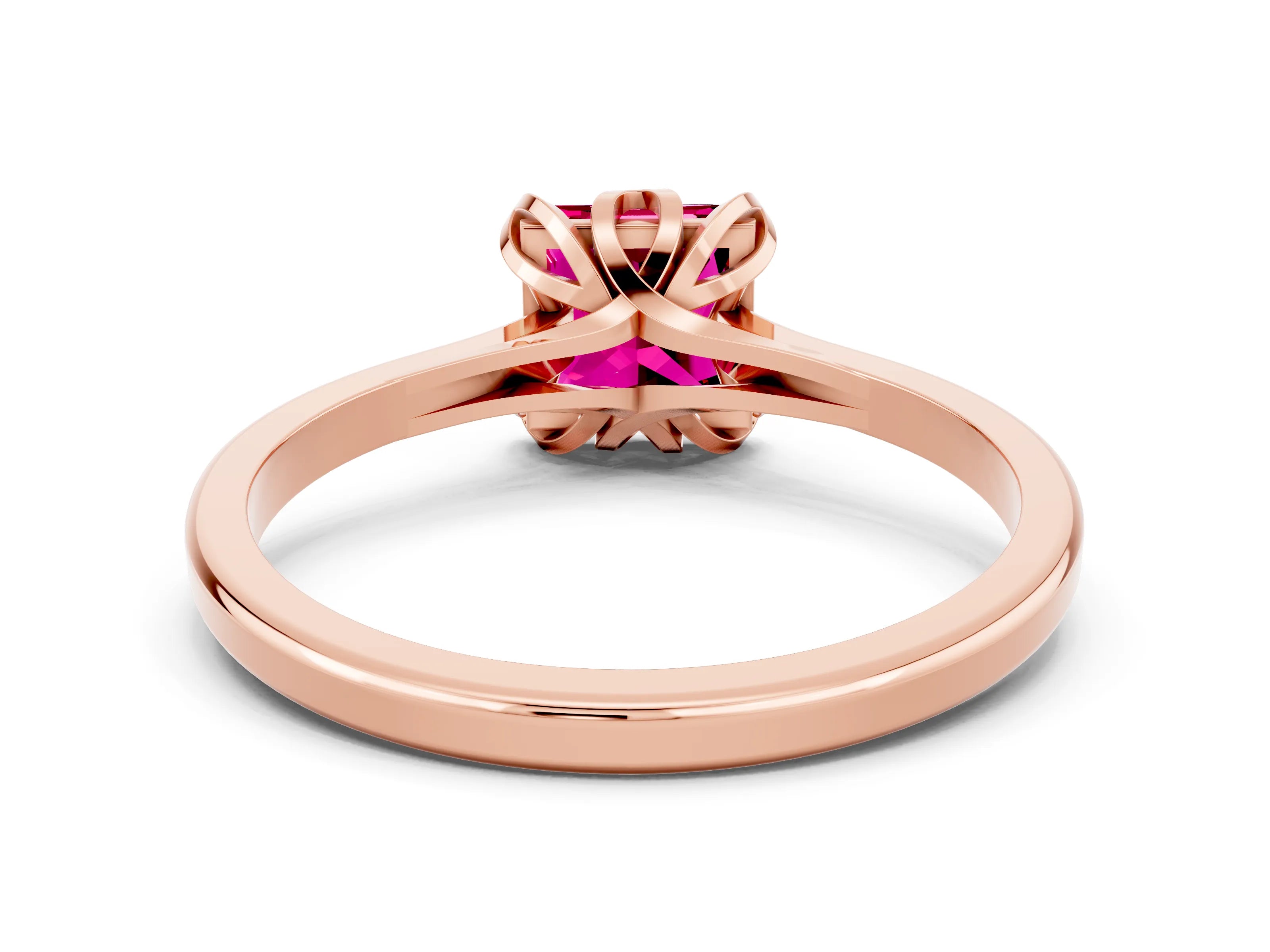 Rose gold Princess Cut Garnet Solitaire Ring with Flower Prong Setting and Classic Band_24