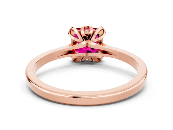 Rose gold Princess Cut Garnet Solitaire Ring with Flower Prong Setting and Classic Band
