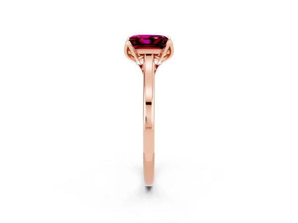 Rose gold Princess Cut Garnet Solitaire Ring with Flower Prong Setting and Classic Band