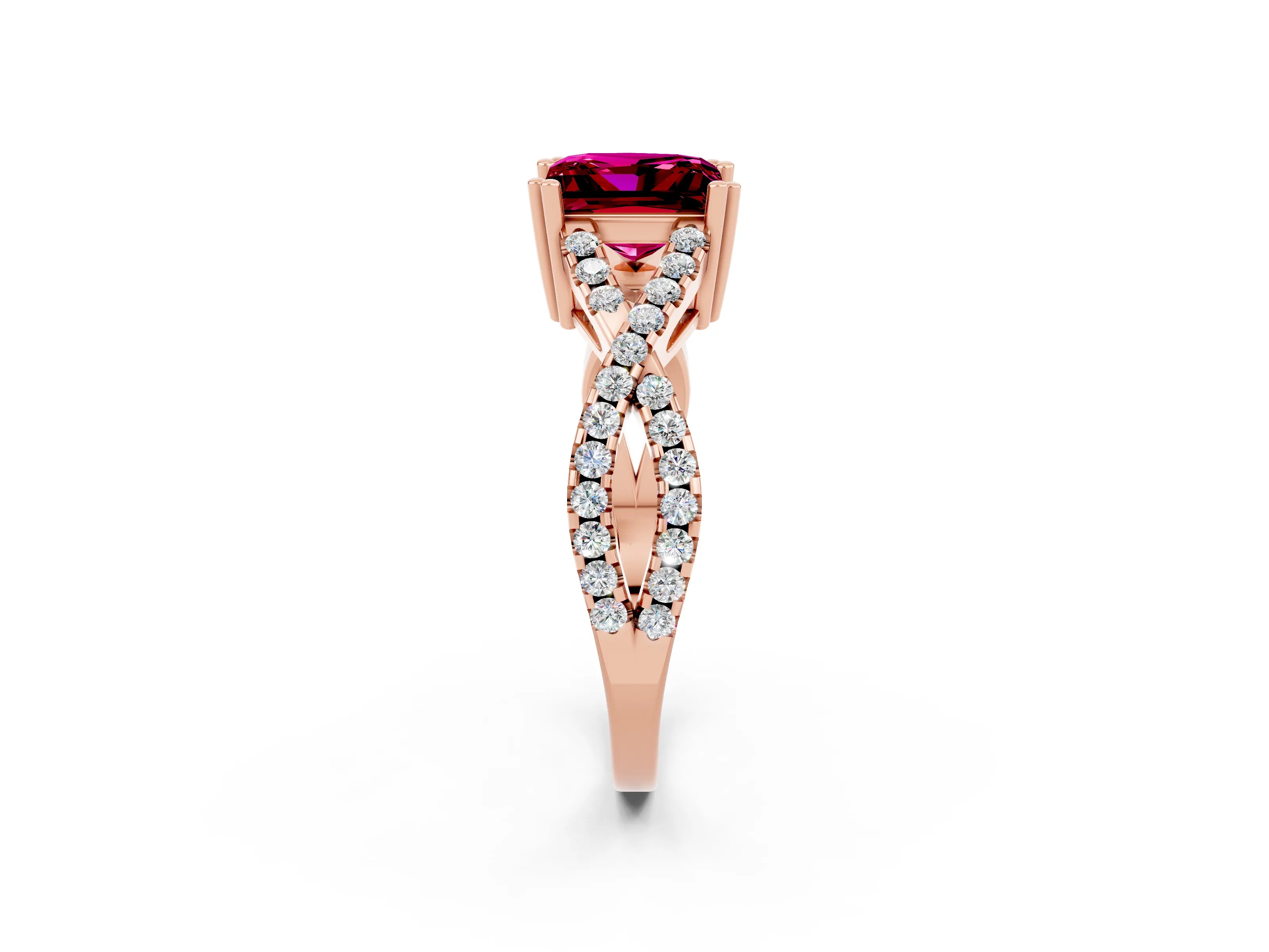 Rose gold Princess Cut Garnet Solitaire Ring with Four-Prong Setting and Twisted Pavé Band_2