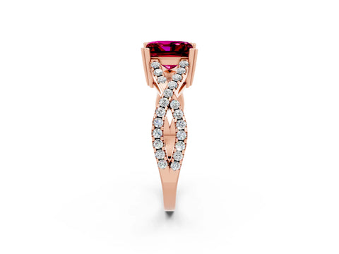 Rose gold Princess Cut Garnet Solitaire Ring with Four-Prong Setting and Twisted Pavé Band_2