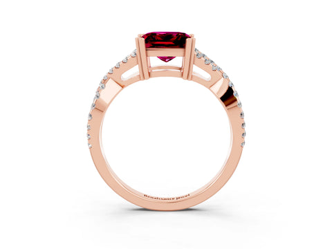 Rose gold Princess Cut Garnet Solitaire Ring with Four-Prong Setting and Twisted Pavé Band_3