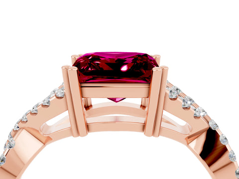 Rose gold Princess Cut Garnet Solitaire Ring with Four-Prong Setting and Twisted Pavé Band_4