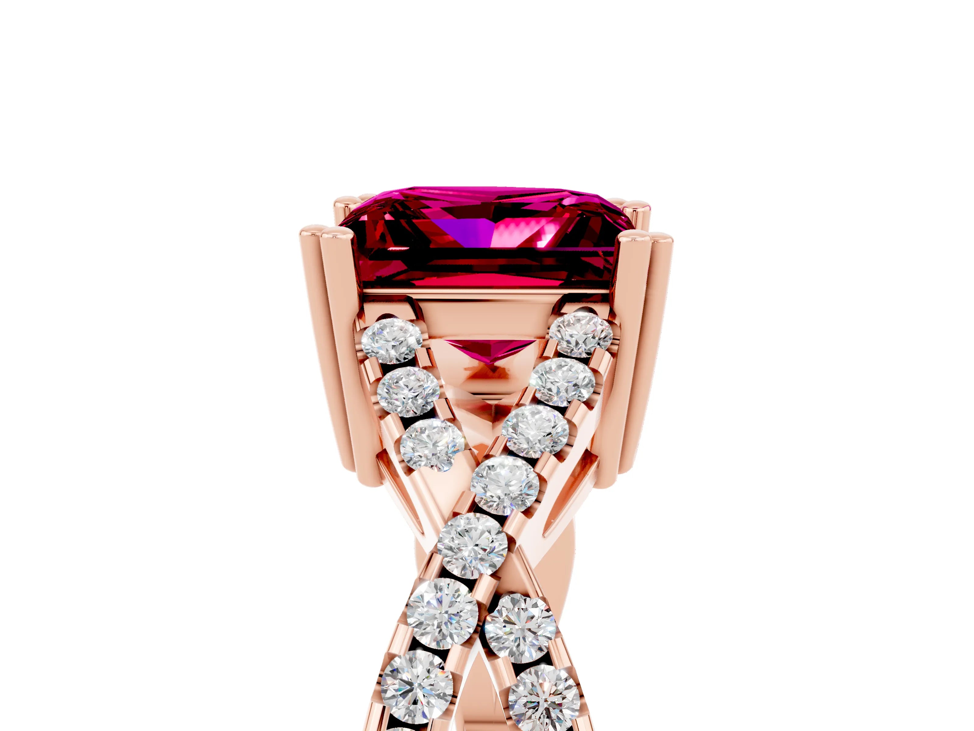Rose gold Princess Cut Garnet Solitaire Ring with Four-Prong Setting and Twisted Pavé Band_5