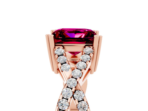 Rose gold Princess Cut Garnet Solitaire Ring with Four-Prong Setting and Twisted Pavé Band_5
