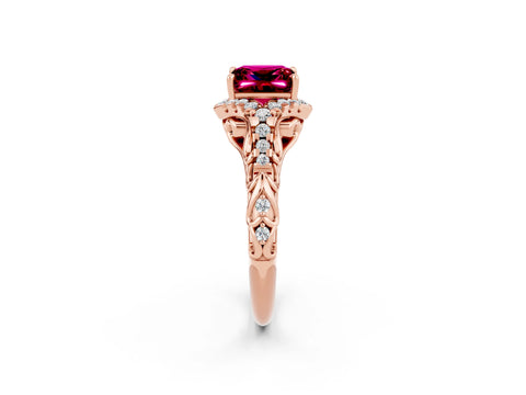 Rose gold Princess Cut Garnet Solitaire Ring with Hidden Halo and Pavé Band_14
