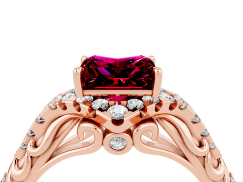 Rose gold Princess Cut Garnet Solitaire Ring with Hidden Halo and Pavé Band_16
