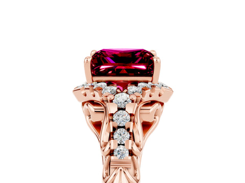 Rose gold Princess Cut Garnet Solitaire Ring with Hidden Halo and Pavé Band_17