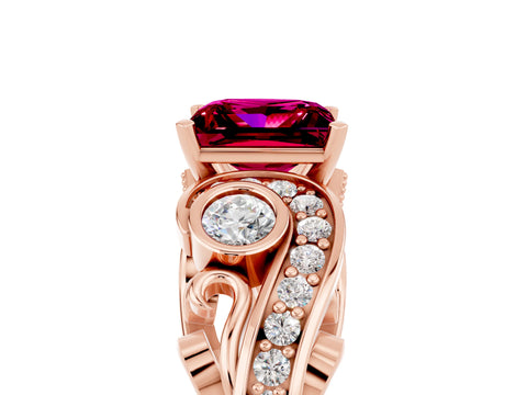 Rose gold Princess Cut Garnet Solitaire Ring with Milgrain Pavé Band and Four-Prong Setting_29