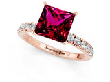 Rose gold Princess Cut Garnet Solitaire Ring with Pavé Accents and Four-Prong Setting_1