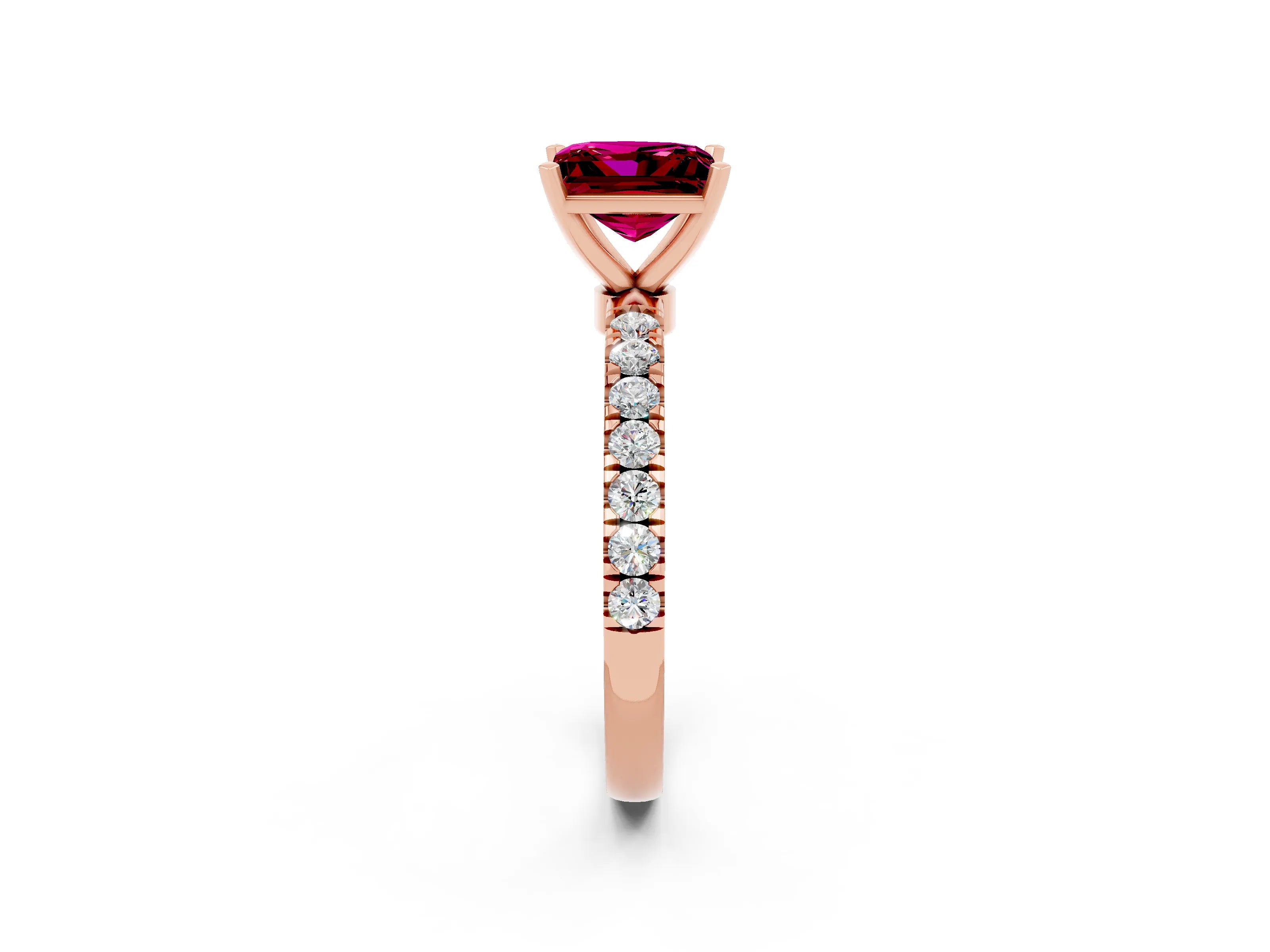 Rose gold Princess Cut Garnet Solitaire Ring with Pavé Accents and Four-Prong Setting_2
