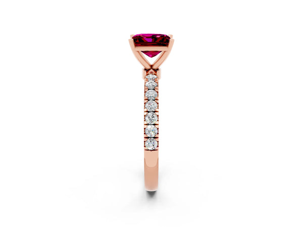 Rose gold Princess Cut Garnet Solitaire Ring with Pavé Accents and Four-Prong Setting