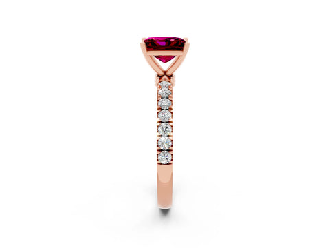 Rose gold Princess Cut Garnet Solitaire Ring with Pavé Accents and Four-Prong Setting_2