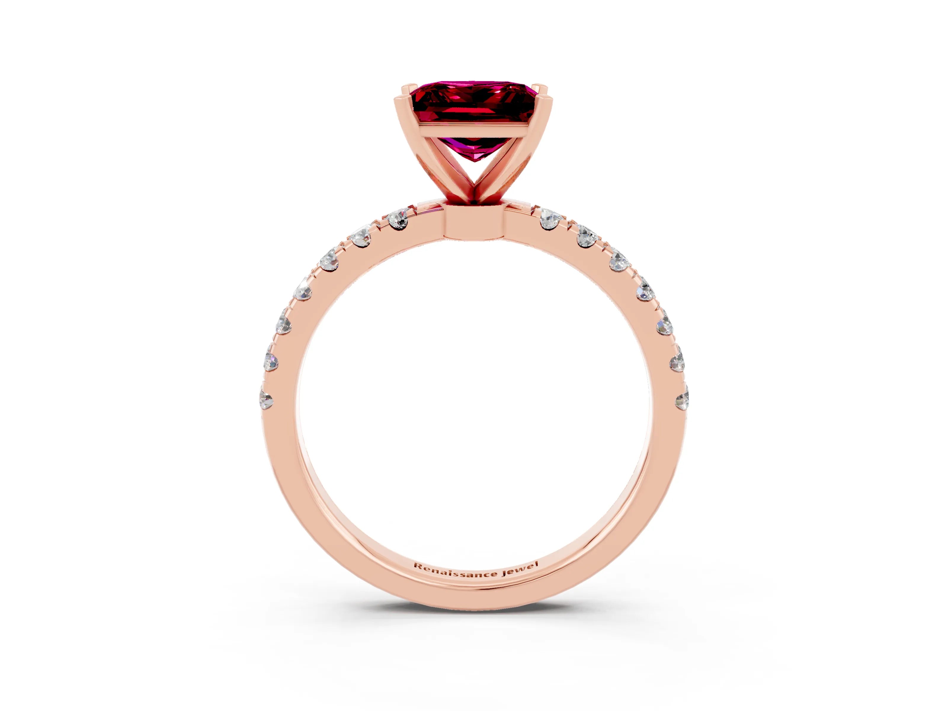 Rose gold Princess Cut Garnet Solitaire Ring with Pavé Accents and Four-Prong Setting_3