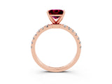 Rose gold Princess Cut Garnet Solitaire Ring with Pavé Accents and Four-Prong Setting_3