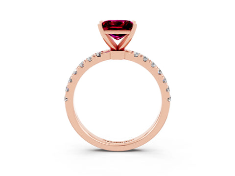 Rose gold Princess Cut Garnet Solitaire Ring with Pavé Accents and Four-Prong Setting_3