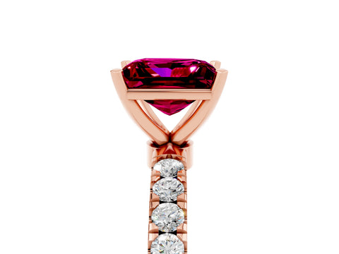 Rose gold Princess Cut Garnet Solitaire Ring with Pavé Accents and Four-Prong Setting_5