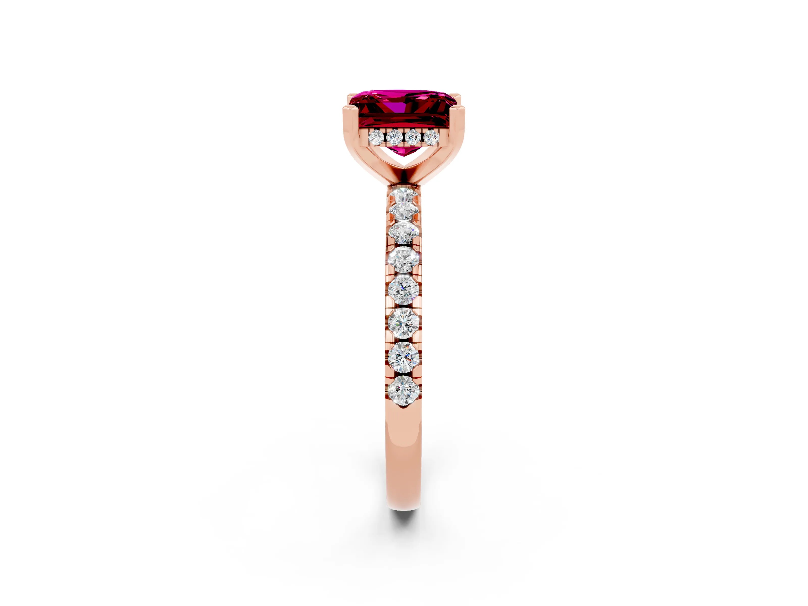 Rose gold Princess Cut Garnet Solitaire Ring with Pavé Band and Four-Prong Setting_26