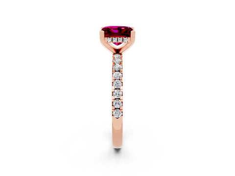 Rose gold Princess Cut Garnet Solitaire Ring with Pavé Band and Four-Prong Setting_26