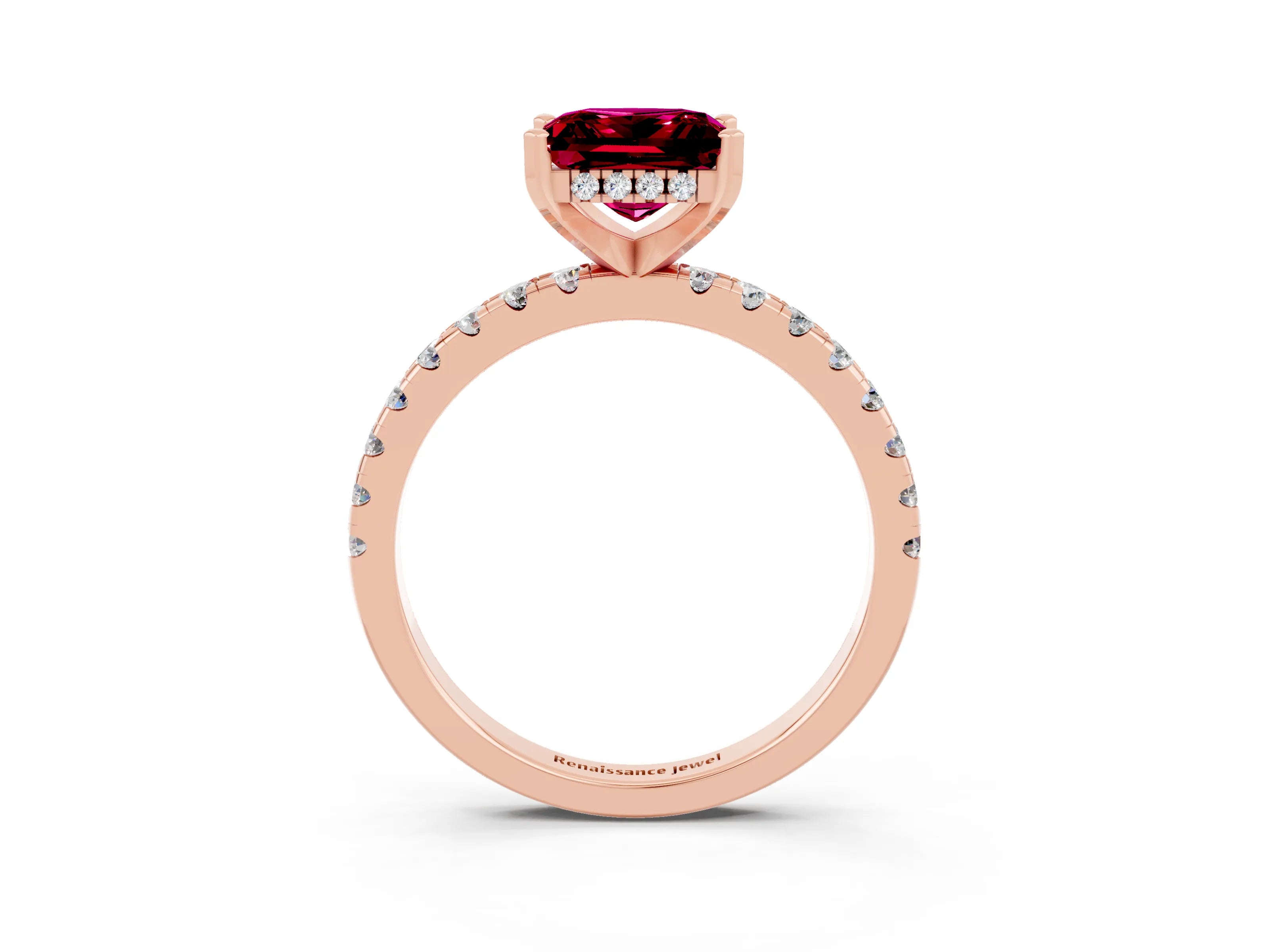 Rose gold Princess Cut Garnet Solitaire Ring with Pavé Band and Four-Prong Setting_27