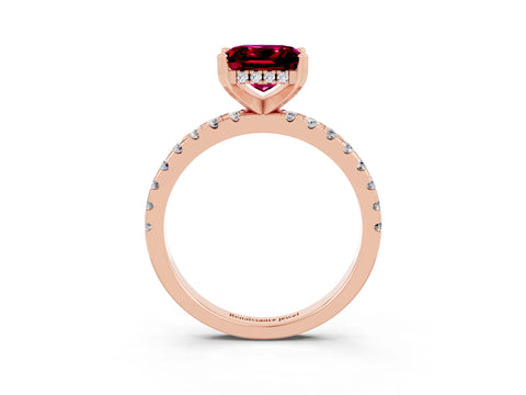 Rose gold Princess Cut Garnet Solitaire Ring with Pavé Band and Four-Prong Setting_27
