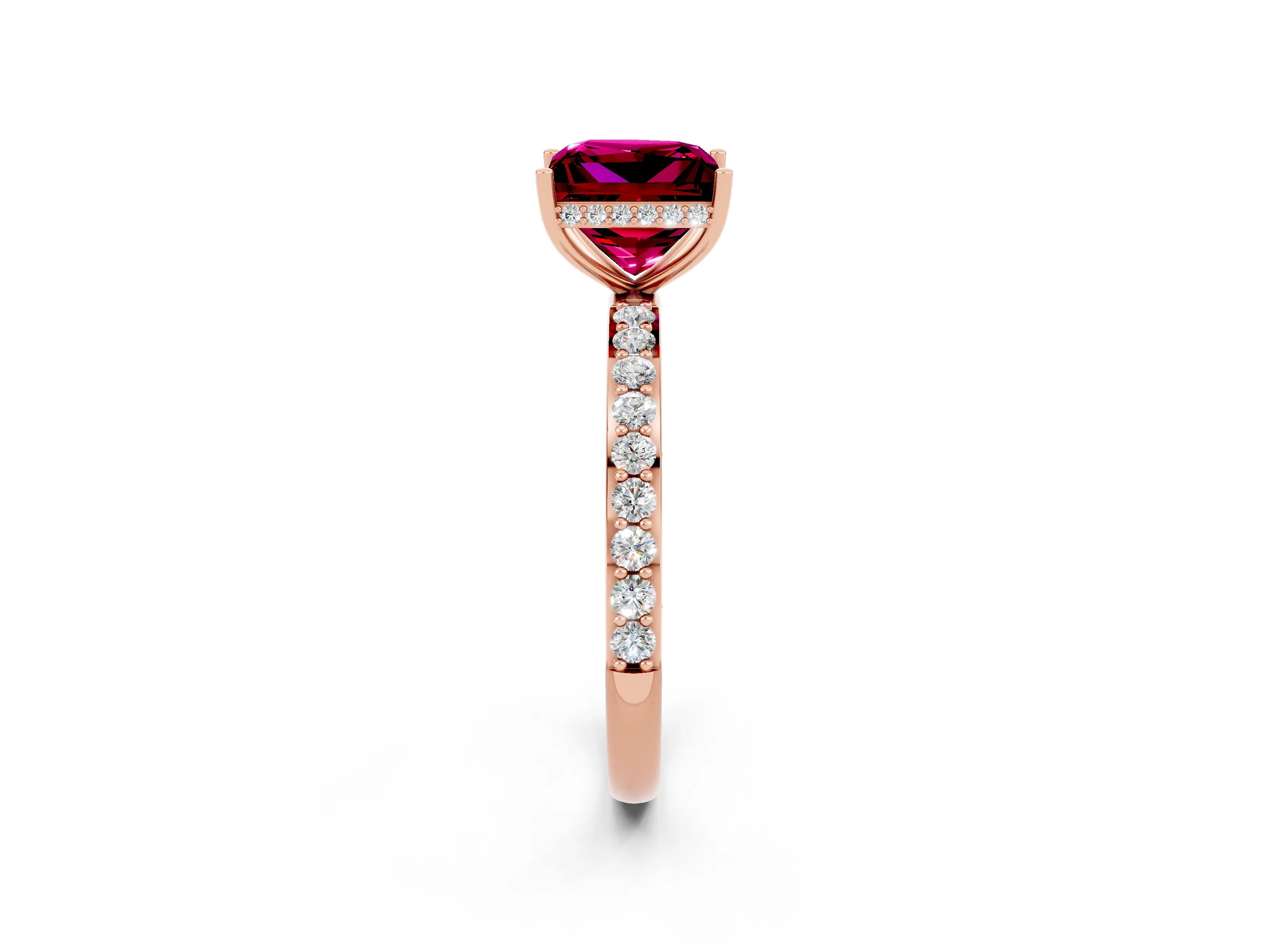 Rose gold Princess Cut Garnet Solitaire Ring with Pavé Band and Hidden Halo_14
