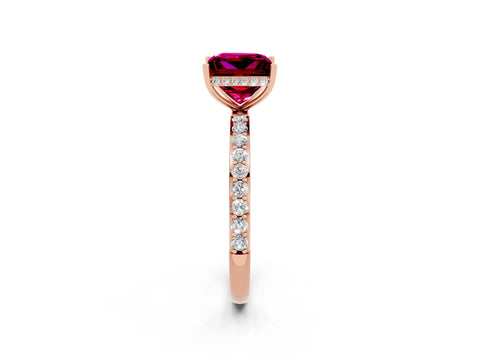 Rose gold Princess Cut Garnet Solitaire Ring with Pavé Band and Hidden Halo_14