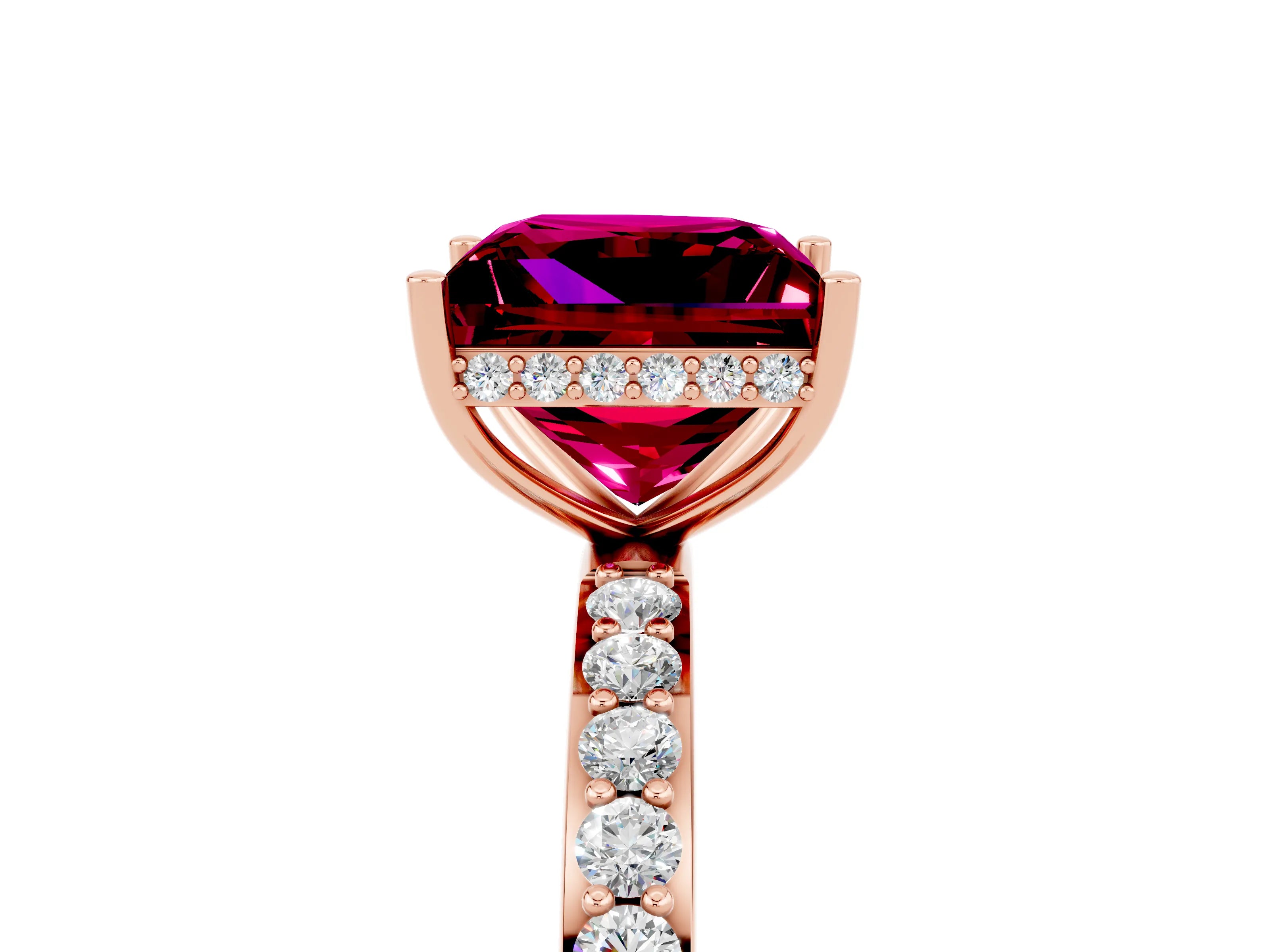 Rose gold Princess Cut Garnet Solitaire Ring with Pavé Band and Hidden Halo_17