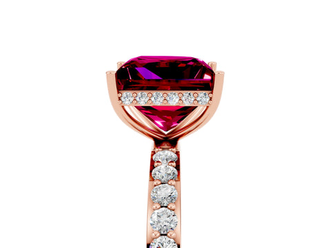 Rose gold Princess Cut Garnet Solitaire Ring with Pavé Band and Hidden Halo_17